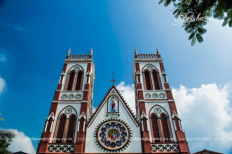 Sacred Heart Basilica Pondicherry Gothic church with stained glass windows
